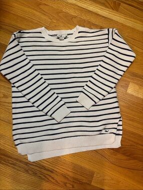 Vineyard Vines Cream and Navy Striped Crewneck Sweater